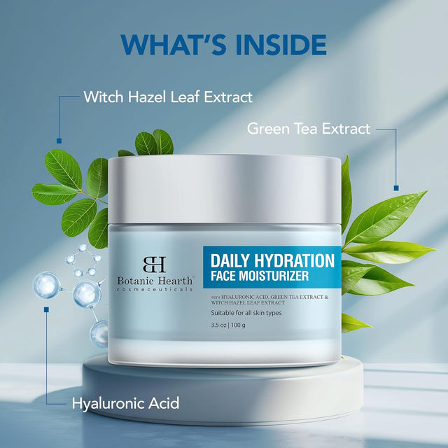 Botanic Hearth Daily Hydration Moisturizer for Face with Hyaluronic Acid & Green Tea Extract - 100g | Moisturizer for Dry Skin | Face Cream for Women & Men | For All Skin Types