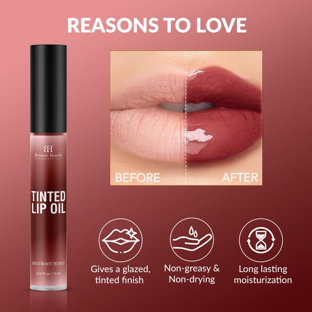 Botanic Hearth Tinted Lip Oil | Moisturizing Lip Gloss Oil for Dry Lips | Deep Red Gloss | Lightweight & Non Greasy | 10 ml