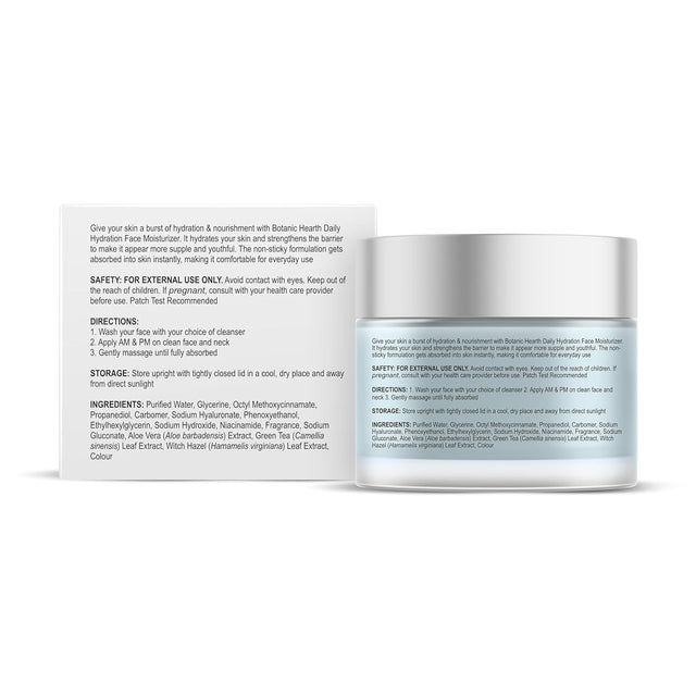 Botanic Hearth Daily Hydration Moisturizer for Face with Hyaluronic Acid & Green Tea Extract - 100g | Moisturizer for Dry Skin | Face Cream for Women & Men | For All Skin Types