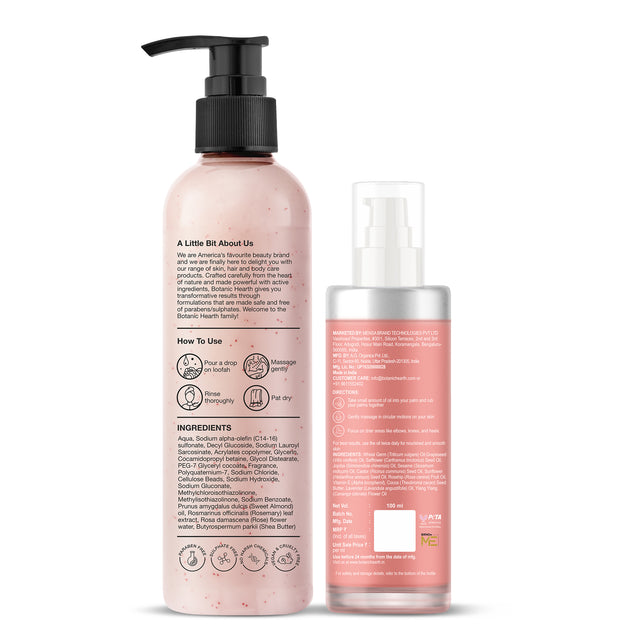 Botanic Hearth Nourishing Bloom Body Oil 100ml with British Rose, Almond Bodywash 245ml