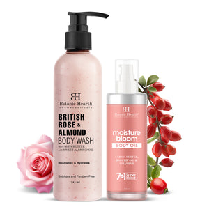 British Rose Bodywash & Moisture Bloom Body Oil Combo (Set of 2)