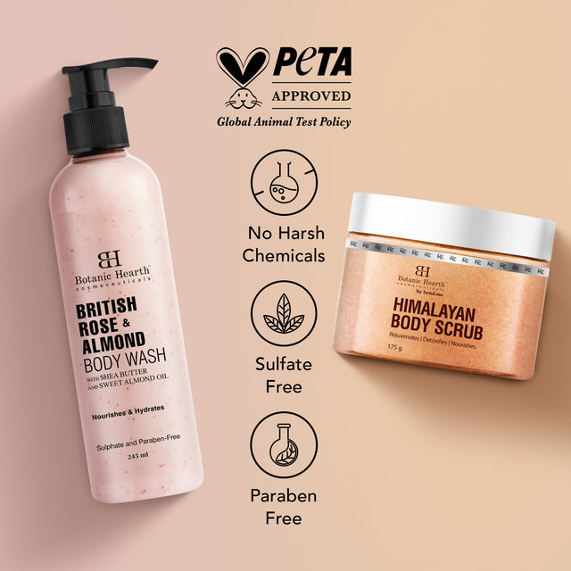 Himalayan Body Scrub & British Rose Body Wash Set (Pack of 2)
