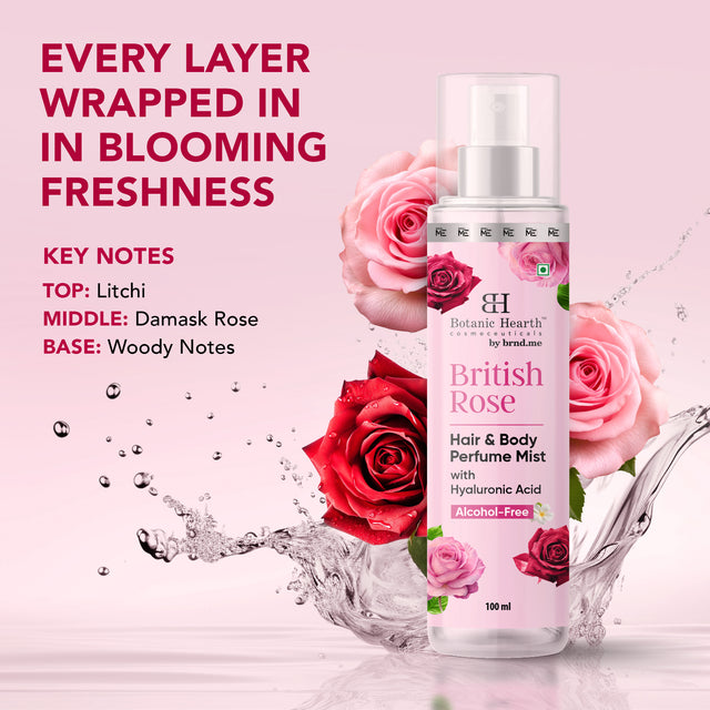 Botanic Hearth British Rose Hair and Body Perfume Mist 100ml 
