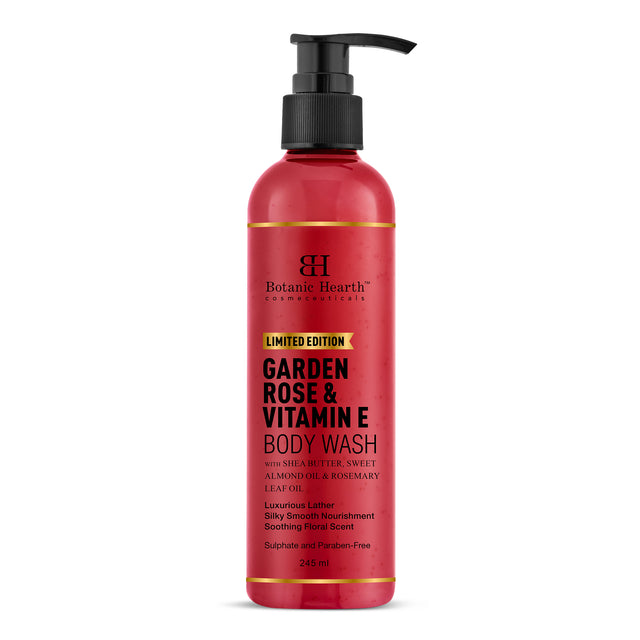 Botanic Hearth Garden Rose & Vitamin E Body Wash - 245ml - Moisturizing & Nourishing Formula - Gentle Cleanser
