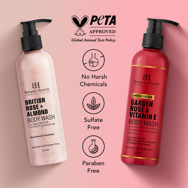 Botanic Hearth Garden Rose with  British Rose & Almond Body wash 245ml each