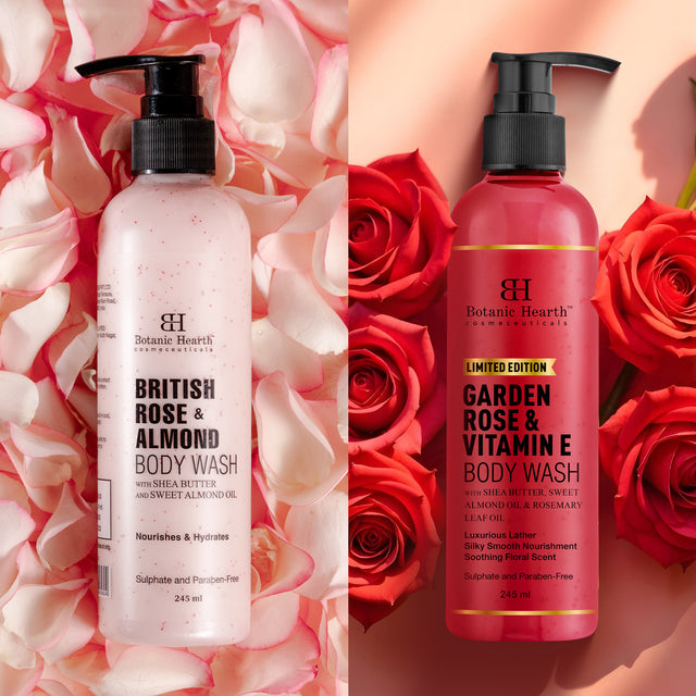 Botanic Hearth Garden Rose with  British Rose & Almond Body wash 245ml each