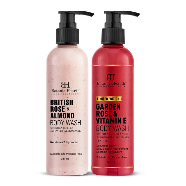 Botanic Hearth Garden Rose with  British Rose & Almond Body wash 245ml each