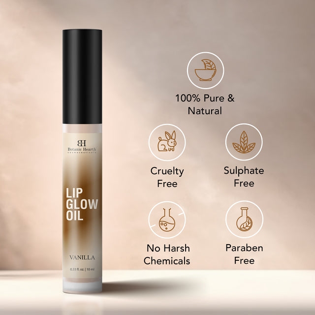 Botanic Hearth Lip Glow Oil with Vanilla flavor | Moisturizing & Hydrating Lip Gloss Oil for Dry Lips | Transparent Gloss | Lightweight & Non Greasy | 10 ml