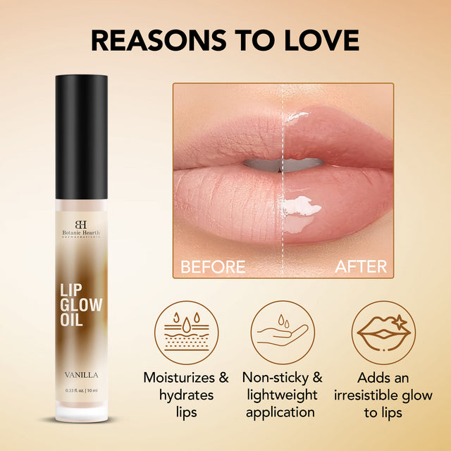 Botanic Hearth Lip Glow Oil with Vanilla flavor | Moisturizing & Hydrating Lip Gloss Oil for Dry Lips | Transparent Gloss | Lightweight & Non Greasy | 10 ml