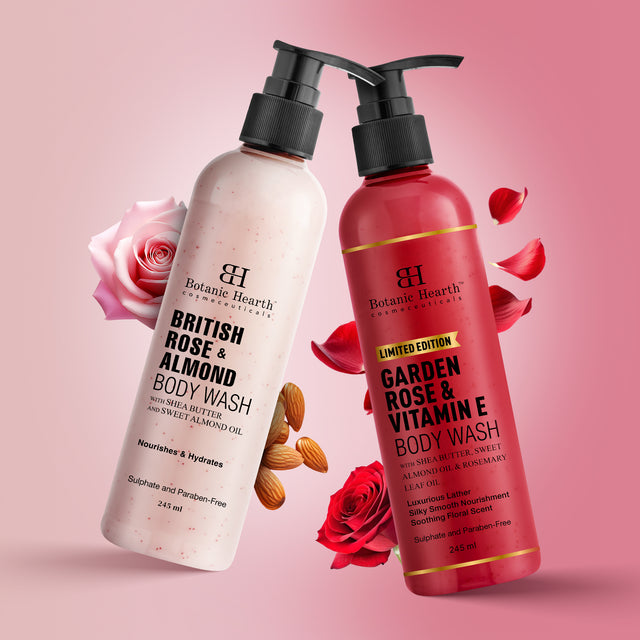 Botanic Hearth Garden Rose with  British Rose & Almond Body wash 245ml each