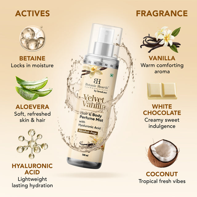 Botanic Hearth Velvet Vanilla Hair and Body Perfume Mist 100ml 